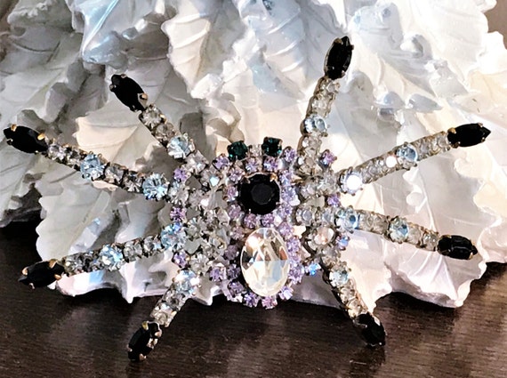 Vintage Spider Brooch, Statement Spider Pin, Cryst