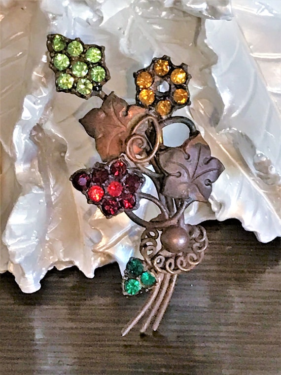 Antique Czech Pin, Czech Floral Statement Brooch, 