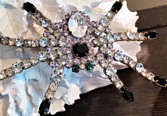 Vintage Spider Brooch, Statement Spider Pin, Cryst