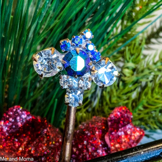 Blue Vintage Hair Pin, Vintage Bobby Pin, Crystal… - image 4