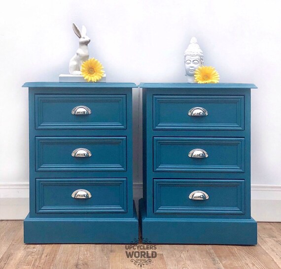 Sold Sold Teal Silver Bedside Tables Cabinets Chest Of Etsy
