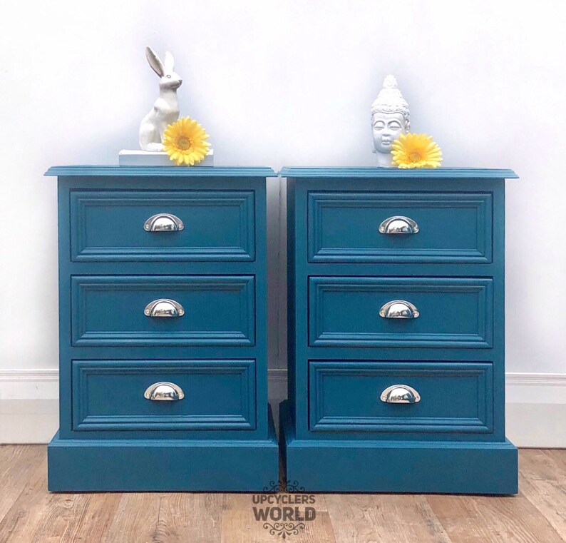Teal Silver Bedside Tables Cabinets Chest Of Drawers Bedroom Etsy