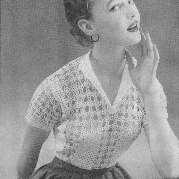 1950s Mercer Crochet Fine Lace Panelled Blouse Pattern. Bust 34"-36". Vintage. PDF Pattern. Instant Download