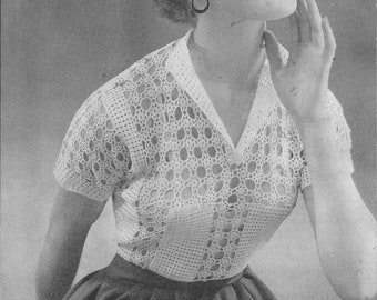 1950s Mercer Crochet Fine Lace Panelled Blouse Pattern Bust 34"-36" Vintage PDF Pattern Instant Download
