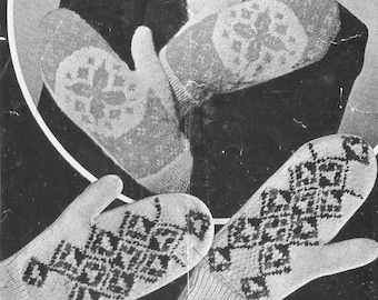 Fair Isle Mitts. 1940s Knitting PDF Pattern. Instant Download