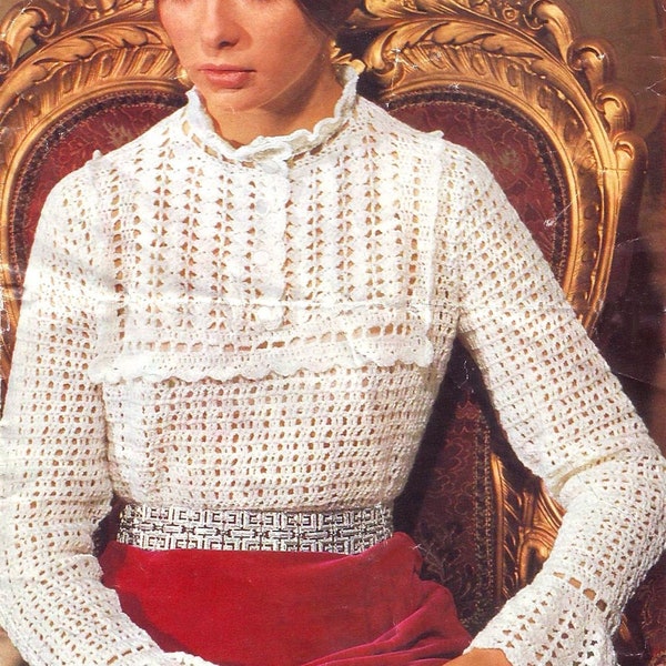 Victorian, Edwardian, Steampunk, Jane Eyre Style  Blouse Crochet Blouse Pattern. Bust 34"-38". Vintage. PDF Pattern. Instant Download