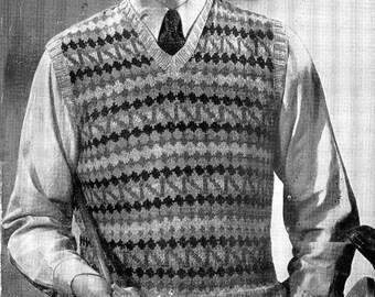 Man's Waistcoat / Vest / Pullover Fair Isle Knitting Pattern. Chest 37"-40". Vintage. PDF Pattern. Instant Download