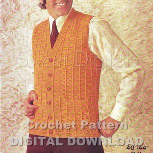 Waistcoat Crochet Man&#39;s Chest 40&quot;-44&quot; Vintage PDF Pattern Instant Download
