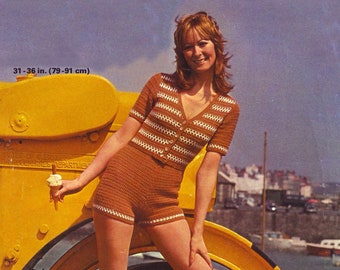 Crochet Jumpsuit Pattern Bust 31"-36" Vintage PDF Pattern Instant Download