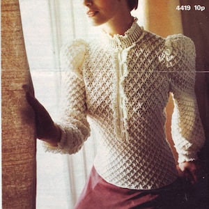 Victorian, Edwardian, Steampunk  Style Crochet Blouse Pattern. Bust 32"-41". Vintage. PDF Pattern. Instant Download