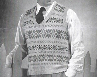 Man's Waistcoat / Vest / Pullover Fair Isle Knitting Pattern. Chest 39"-40". Vintage. PDF Pattern. Instant Download
