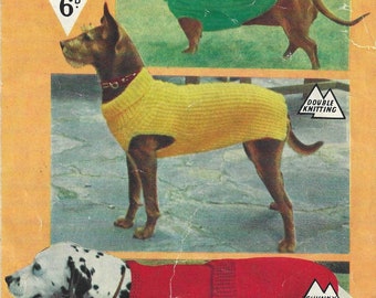 Dog Coats / Sweaters/ Jumpers Knitting Pattern In Three Sizes. PDF Pattern. Instant Download