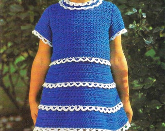 Girls Dress Crochet Pattern. Chest sizes 22" - 26". Vintage Crochet PDF Pattern. Instant Download