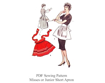 Short Apron. Apron Sewing Pattern. Vintage Sewing PDF Pattern. Instant Download