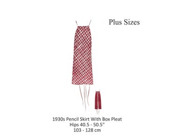 1930s Multisize Pencil Skirt With Box Pleat Hand or Machine Sewing Pattern/ Hips 40.5" - 50.5" Multi size pattern. PDF Instant Download
