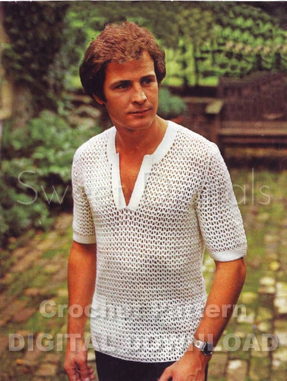 Mens Mesh Crochet Shirt. Chest 3642. Vintage. PDF Etsy
