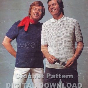 T shirt Crochet Herren Mesh Häkelhemd Brust 36-42 Vintage PDF Pattern-Instant Download
