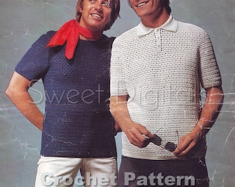 T shirt Crochet Mens Mesh Crochet Shirt Chest 36"-42" Vintage PDF Pattern Instant Download