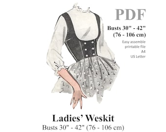 Ladies Waistcoat / Vest Sewing Pattern. Steampunk, Victorian, Edwardian Style or Cosplay. Busts 30" - 42" (86 - 106 cm) PDF Instant Download