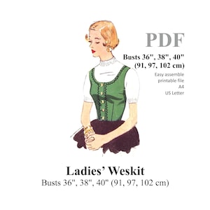 Waistcoat Ladies Vest Sewing Pattern Medieval Style Busts 36" - 40" (91 - 102 cm) PDF Instant Download