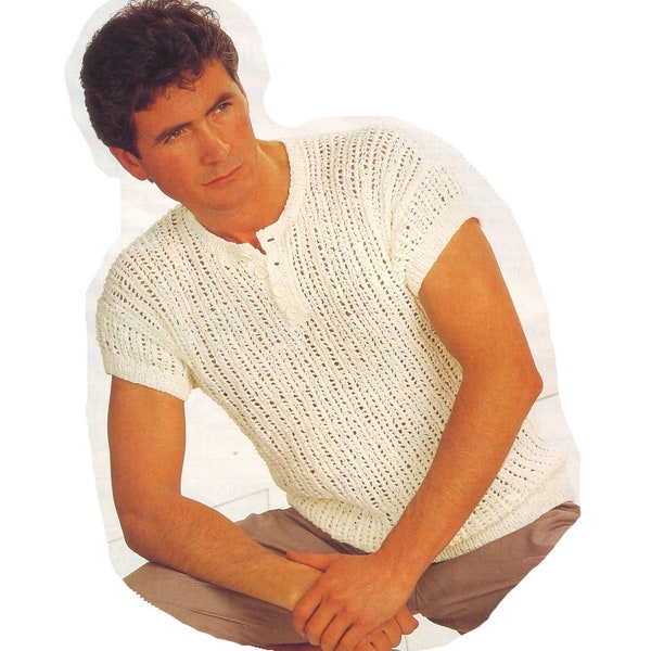 Mens T Shirt Knitting Pattern. Chest 36"-44". Vintage. PDF Pattern. Instant Download