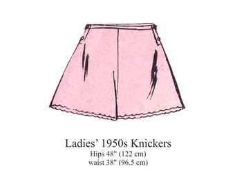 Ladies Plus Size Vintage Retro 1950s Style Knickers/ Panties/ Shorts Sewing Pattern. Hips 48" Easy. PDF Instant Download