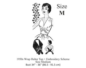 1950s Wrap Halter Top Sewing Pattern Size M Bust 34 - 36 PDF Instant Download