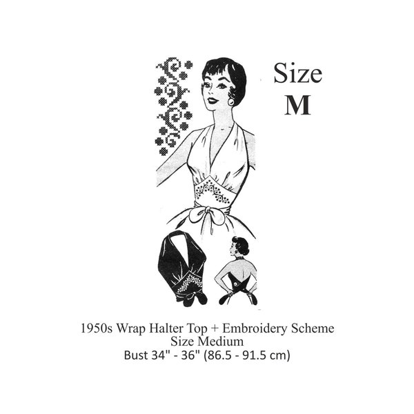 1950s Wrap Halter Top Sewing Pattern Size M Bust 34 - 36 PDF Instant Download