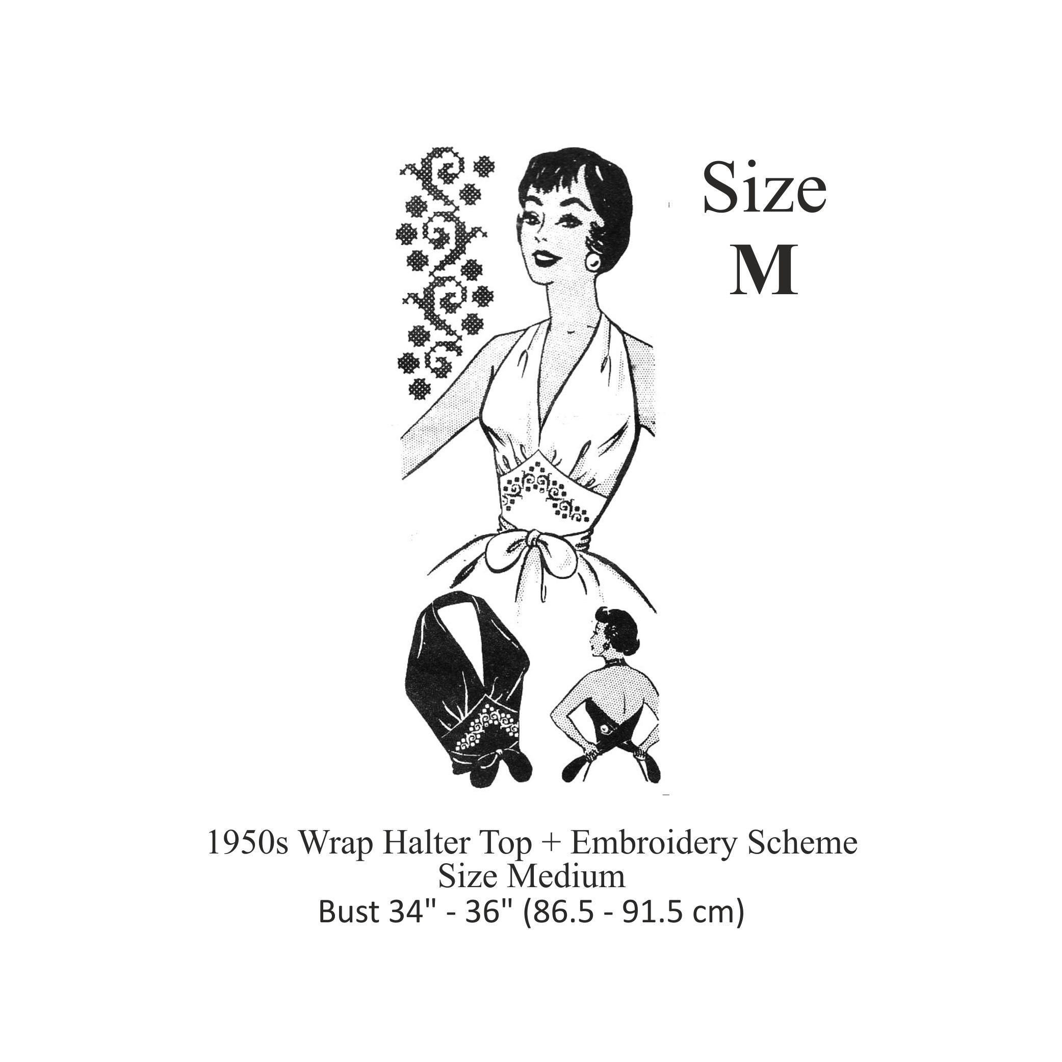 1950s Wrap Halter Top Sewing Pattern Size M Bust 34 36 PDF Instant