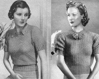 Two 1930s Crochet Jumpers / Blouses. Vintage Crochet PDF Pattern Instant Download