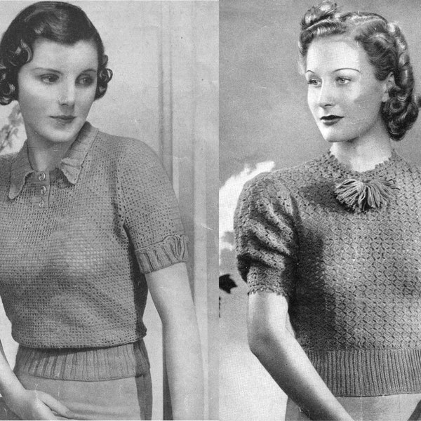 Two 1930s Crochet Jumpers / Blouses. Vintage Crochet PDF Pattern Instant Download