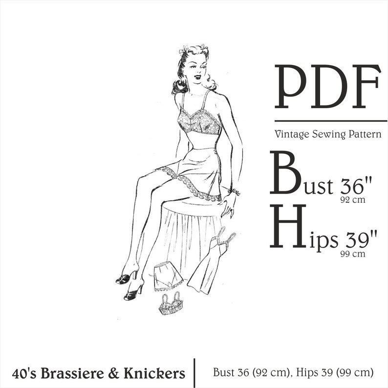 Vintage Panties, Underwear, Knickers 40s Brassiere & Knickers Sewing pattern Bust 36 Bra Sewing Pattern PDF Vintage Lingerie Pattern Tap Pants French Knickers Instant Download $4.03 AT vintagedancer.com