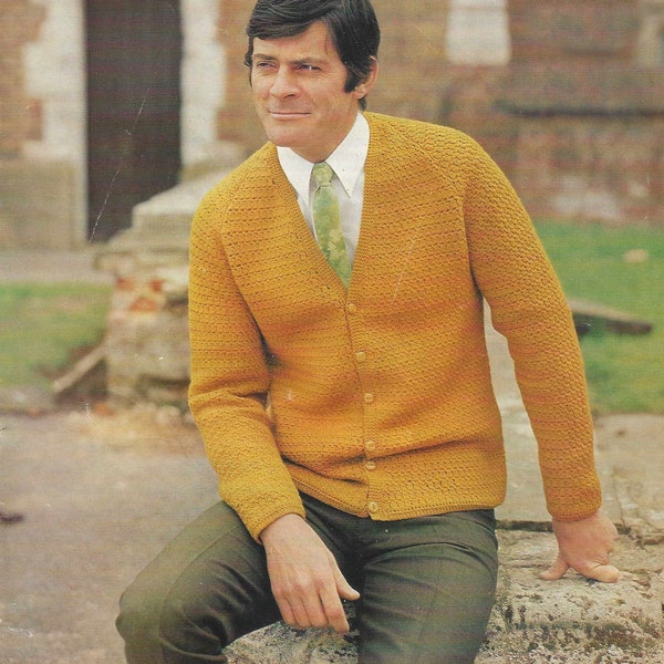 Man's Crochet Cardigan/ Jacket. Chest 36"-42". Vintage. PDF Pattern. Instant Download