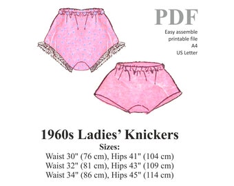 60s Ladies Knickers Sewing Pattern / Plus Size / PDF Vintage Lingerie Underwear / Panties/ Instant Download