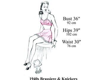 40s Brassiere & Knickers Sewing pattern Bust 36 Bra Sewing Pattern PDF Vintage Lingerie Pattern Tap Pants French Knickers Instant Download