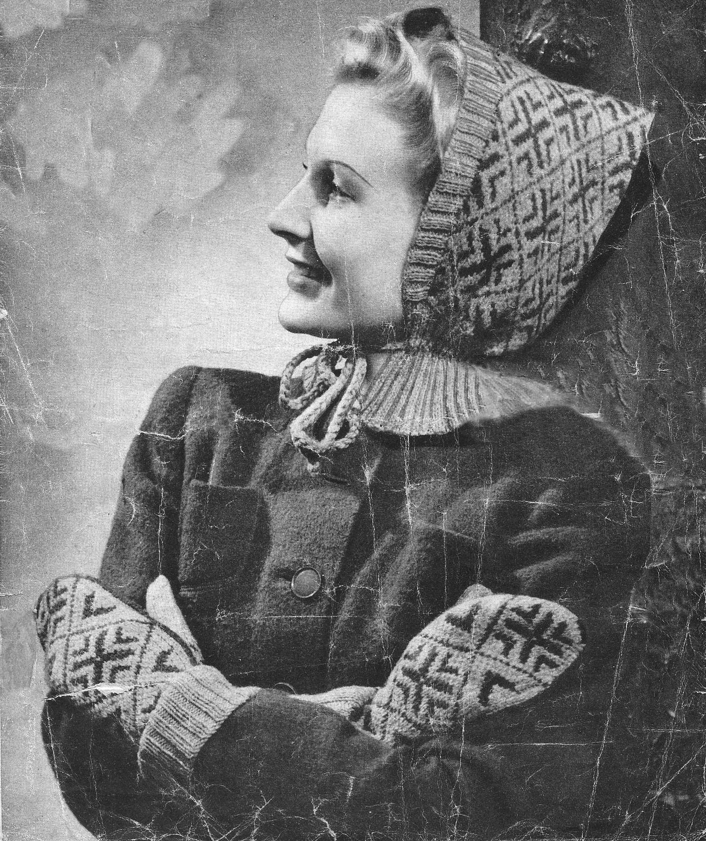 Fair Isle Pixie Hood & Mitts. 1940s Knitting PDF Pattern