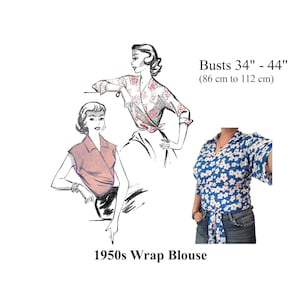 Blouse Pattern 1950s Wrap Blouse Top Sewing Pattern Busts 34 - 44 PDF Instant Download