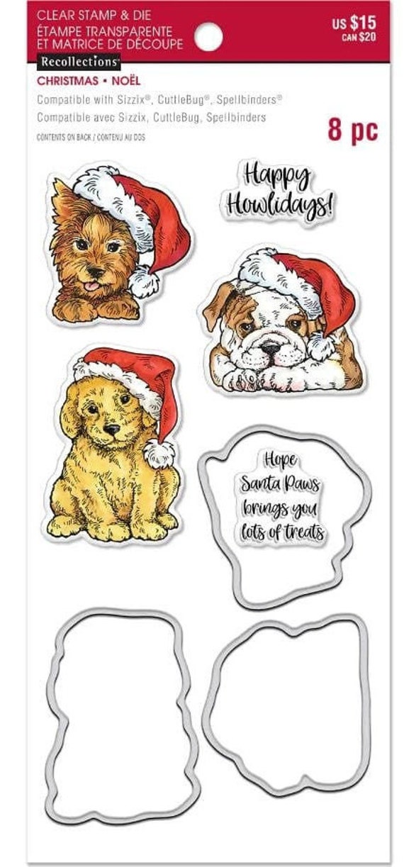 Recollections Christmas Clear Stamp Die Set Girl With Gifts Tree Walking Dog