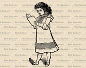 Printable Instant Download, Reading Girl Vintage Clip Art, Antique Digital Clip Art, No. 2690