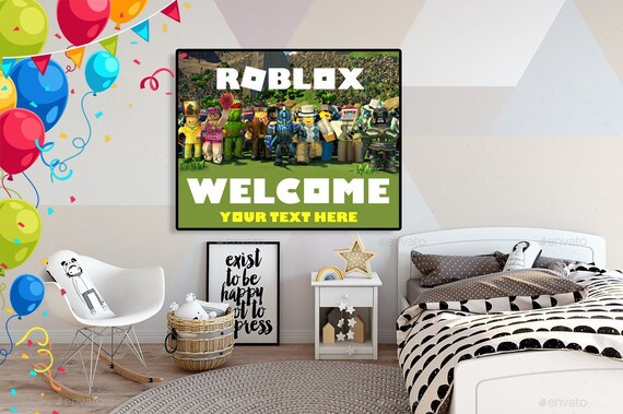 Personalized Roblox Birthday Poster Roblox Digital Banner Etsy - diseno de pastel para fiesta de roblox party ideas