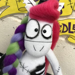 Zombie Unicorn, Art Plushie, Art Figure, Creepy Cute Doll, Gothic Doll, Zombie Gift, Alternative Doll, Unicorn Gift, Zombiecorn Doll image 2