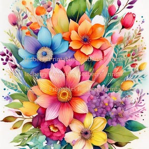 Flora Bouquets: 16 Large Watercolor Bouquet Card Images - 300ppi PNG + JPG. Resize for Any Card Size. Perfect for Card Makers & Scrapbookers