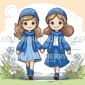 Pack d'images clipart Petite fille tous les jours. Avec des animaux de la campagne et dans la rue pour mugs, t-shirts, fabrication de cartes et scrapbooking