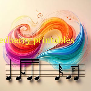 Kleurrijk muziekkamerdecor: wervelende notenkunst (digitale download png en jpg)