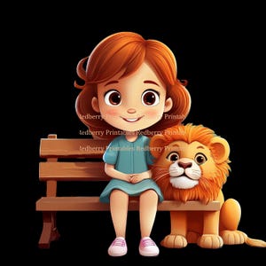 Kleines Mädchen und Ihre Tierfreunde mit transparentem Hintergrund Clipart. Drei Größen von 300ppi PNG-Dateien. Hochauflösende Cartoon Bilder.