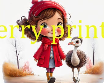 Girl and Pets Clip Art | Elephant, Giraffe, Dog Designs (Digital Download)