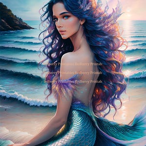 Mermaid Wall Art - 5 Printable Pngs for Decor & Clipart, 300 PPI, 20 ...