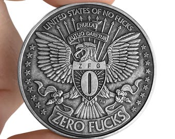 One F*ck/Zero F*cks Decision Maker Coin - Eagle & Pyramid Middle Finger - Antiqued Silver