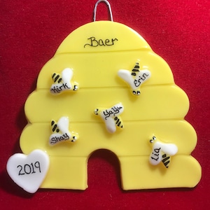 Personalized Bee Hive with honey bees Christmas tree ornament (can hold up to 11 bees)- Baer Hands
