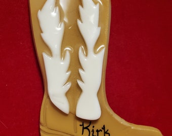 Cowboy/ Cowgirl boot personalized Christmas tree dough ornament- Baer Hands